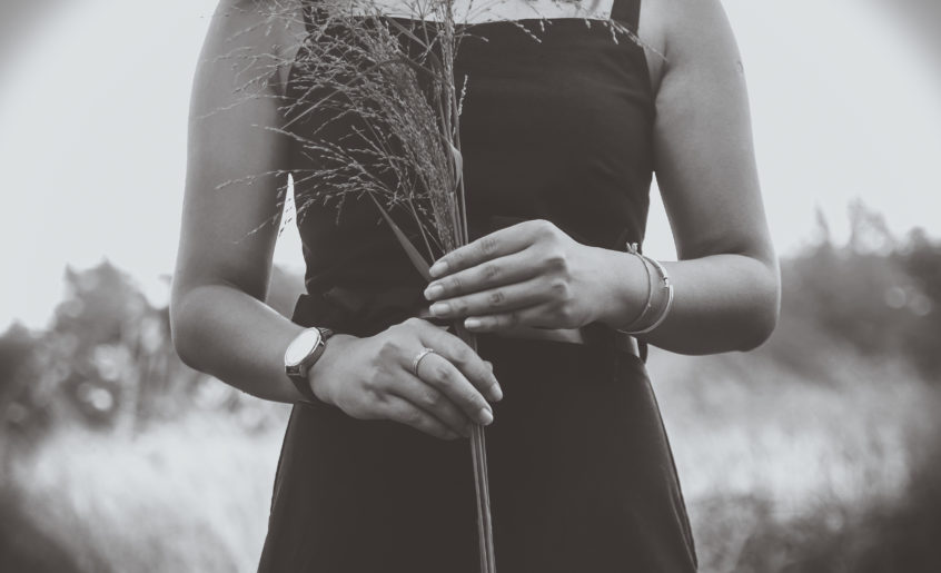 Woman with Wristwatch Black and White