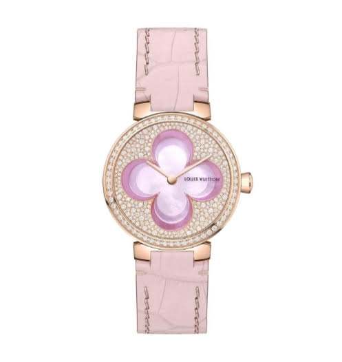 Louis Vuitton Tambour Blossom 35 Rose Gold Diamond Watch For Sale